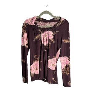 Izod Purple and Pink Floral Long Sleeve Top Size Medium